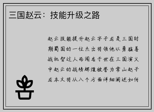 三国赵云：技能升级之路